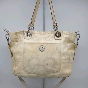 Coach Signature Pale Yellow Stitched Patent Leather Large Tote/Diaper Bag